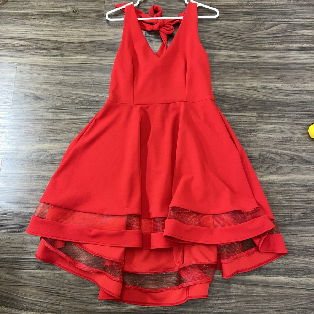 Red Rockabilly Dress Ruffled Skirt Size 15 Super Cute